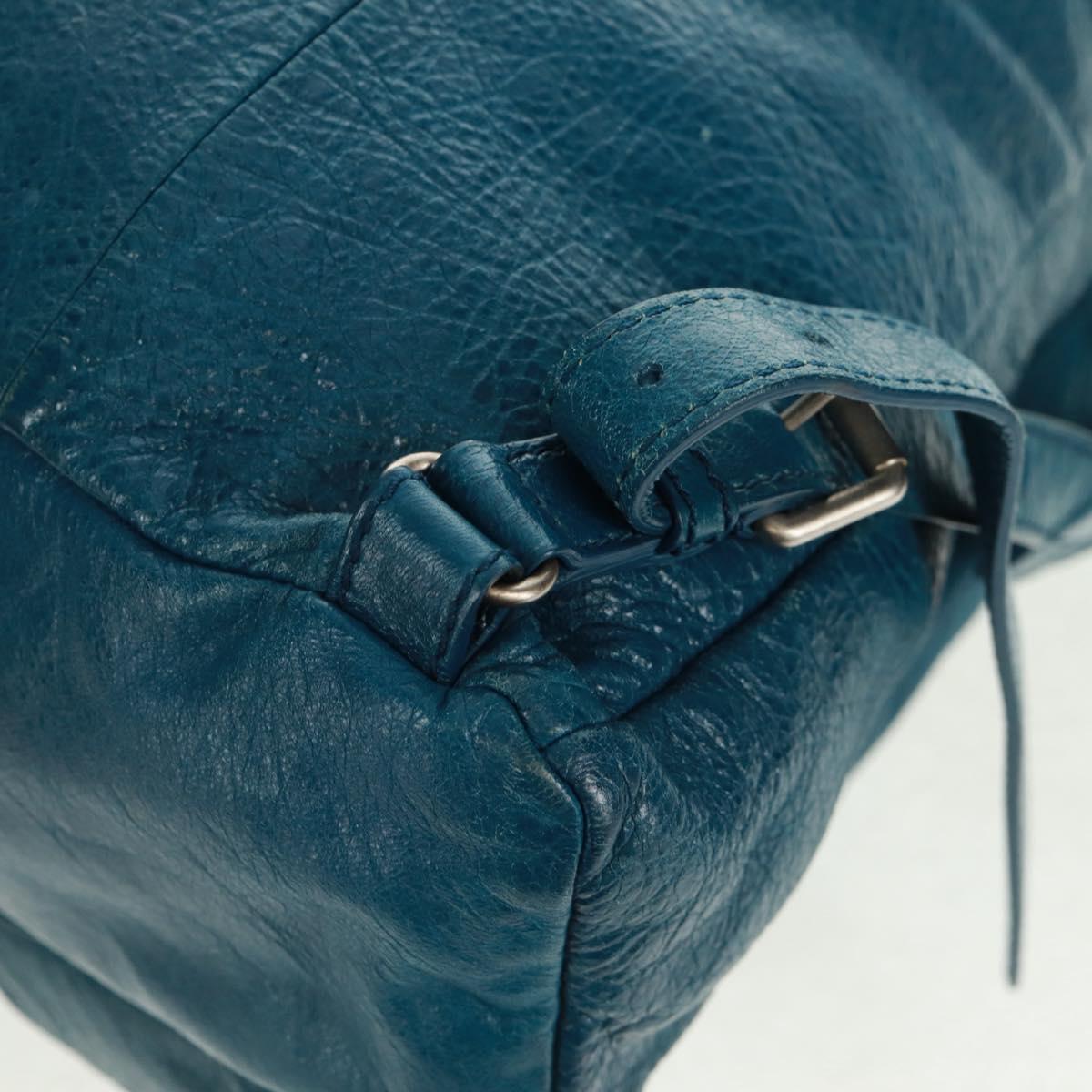 BALENCIAGA Backpack Leather Blue Silver 326404 Auth 165396V