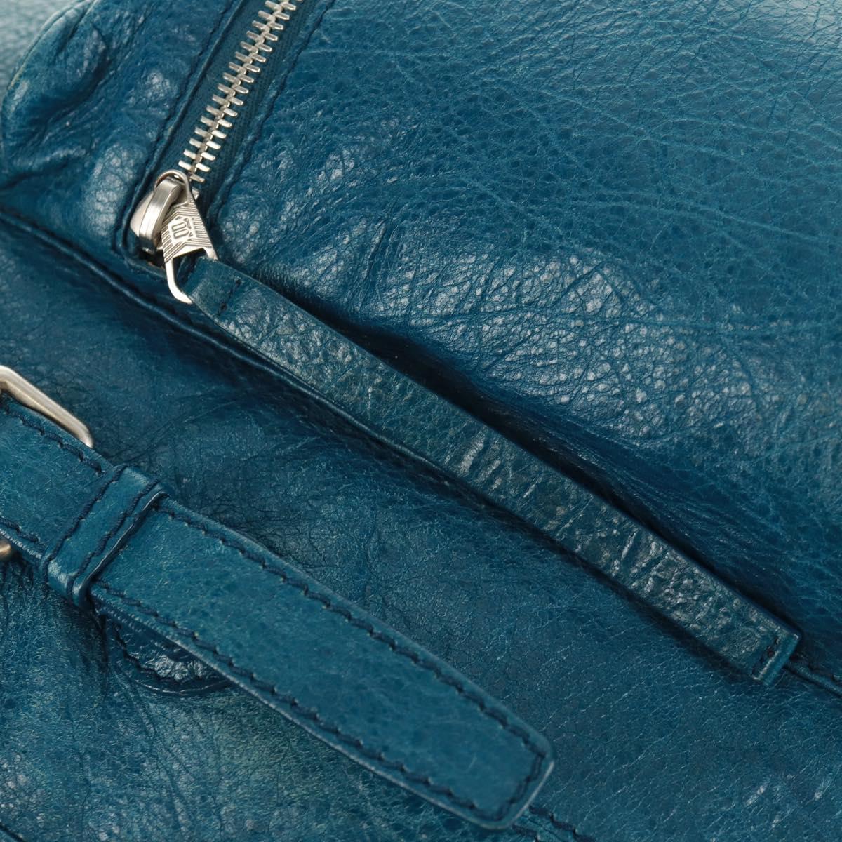 BALENCIAGA Backpack Leather Blue Silver 326404 Auth 165396V
