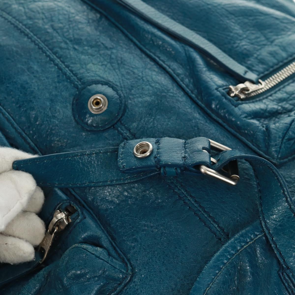 BALENCIAGA Backpack Leather Blue Silver 326404 Auth 165396V