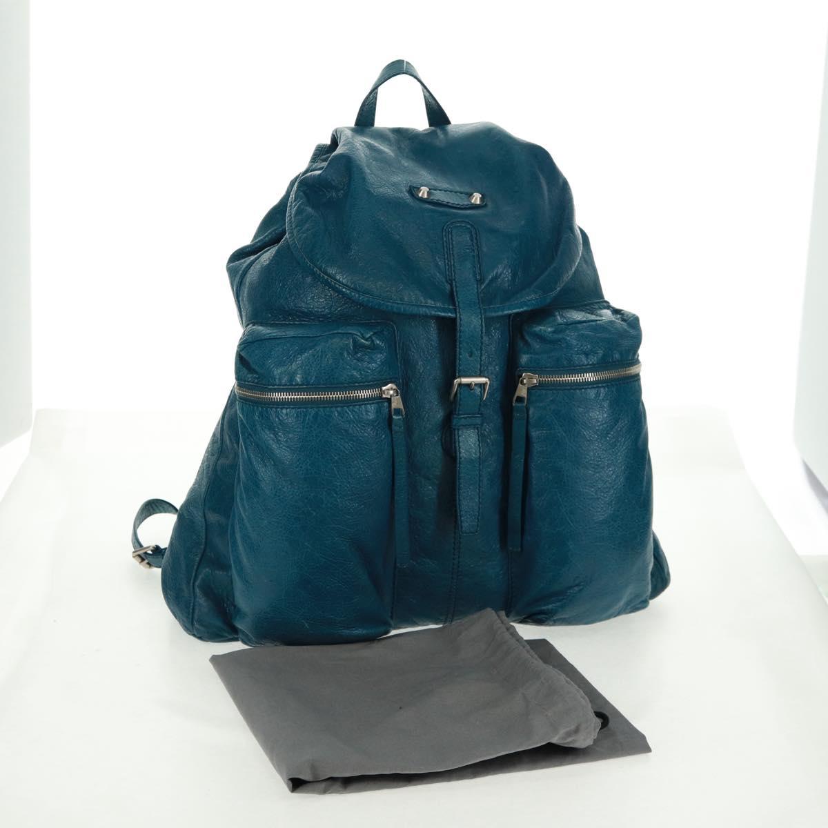 BALENCIAGA Backpack Leather Blue Silver 326404 Auth 165396V