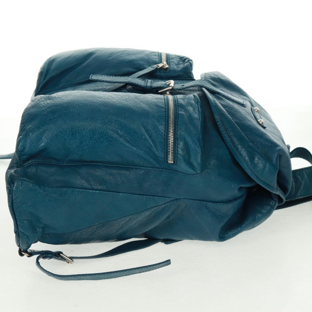 BALENCIAGA Backpack Leather Blue Silver 326404 Auth 165396V