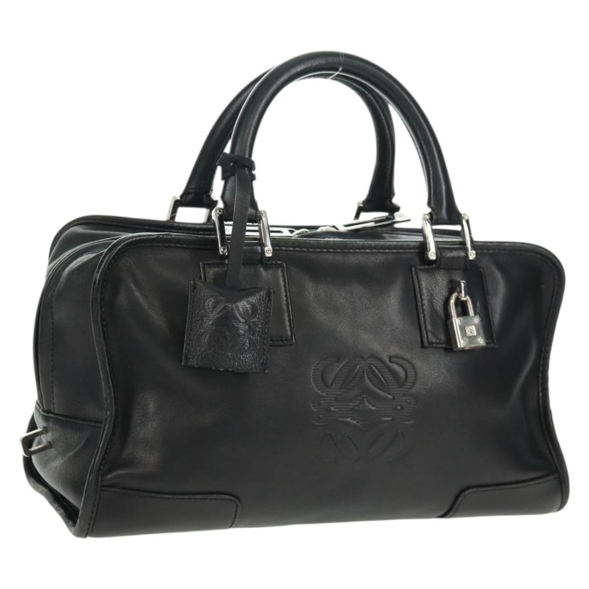 LOEWE Anagram Americana 28 Hand Bag Leather Black Silver Auth 165397V