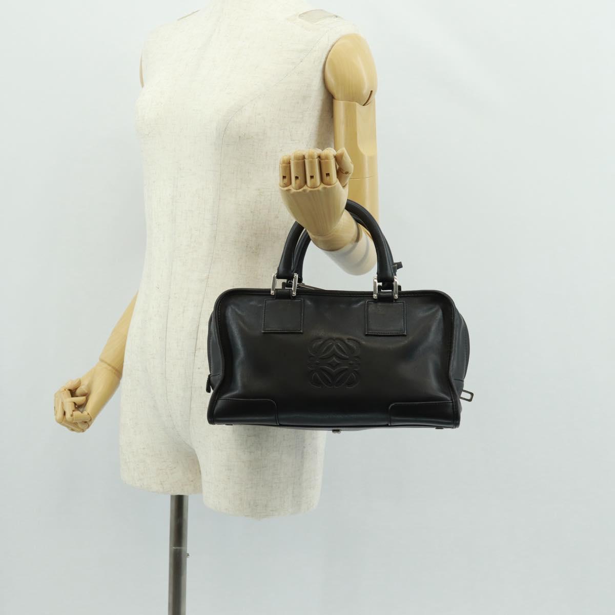 LOEWE Anagram Americana 28 Hand Bag Leather Black Silver Auth 165397V