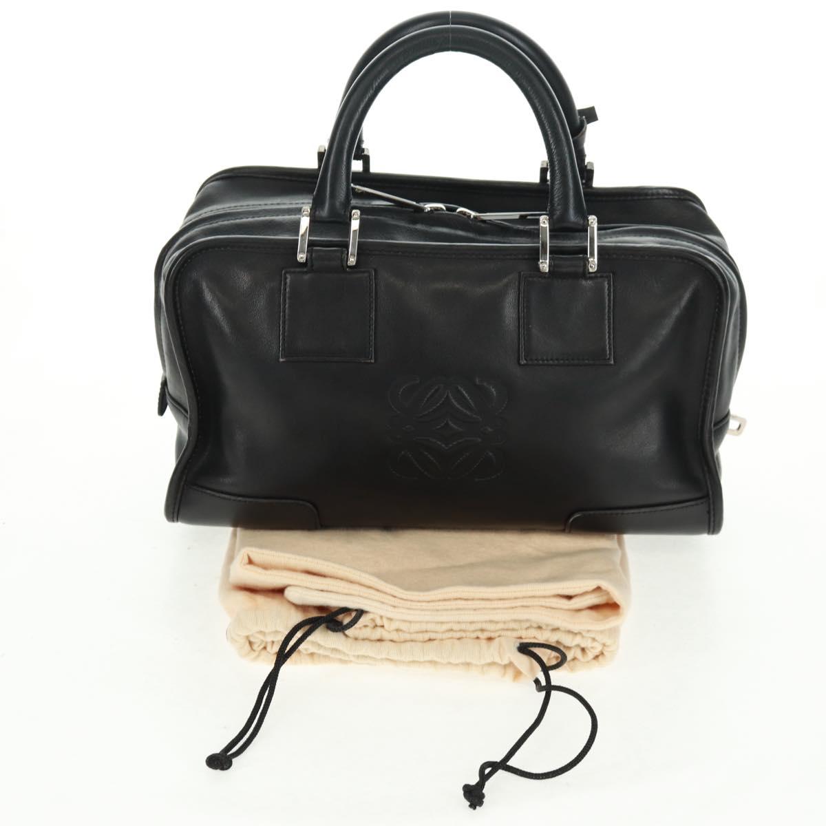 LOEWE Anagram Americana 28 Hand Bag Leather Black Silver Auth 165397V