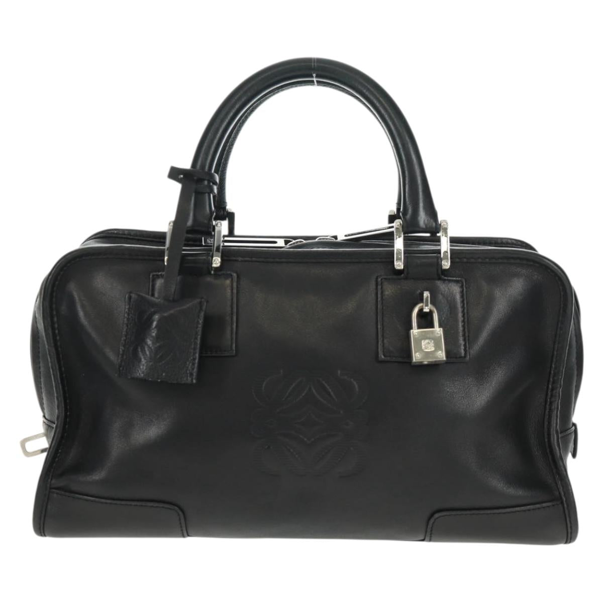 LOEWE Anagram Americana 28 Hand Bag Leather Black Silver Auth 165397V