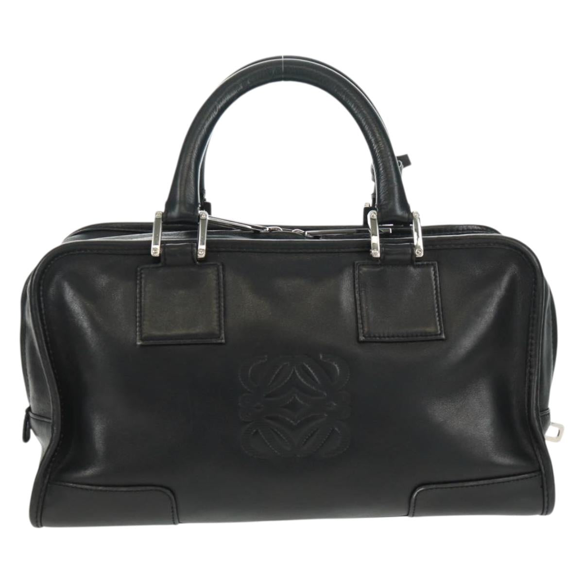 LOEWE Anagram Americana 28 Hand Bag Leather Black Silver Auth 165397V