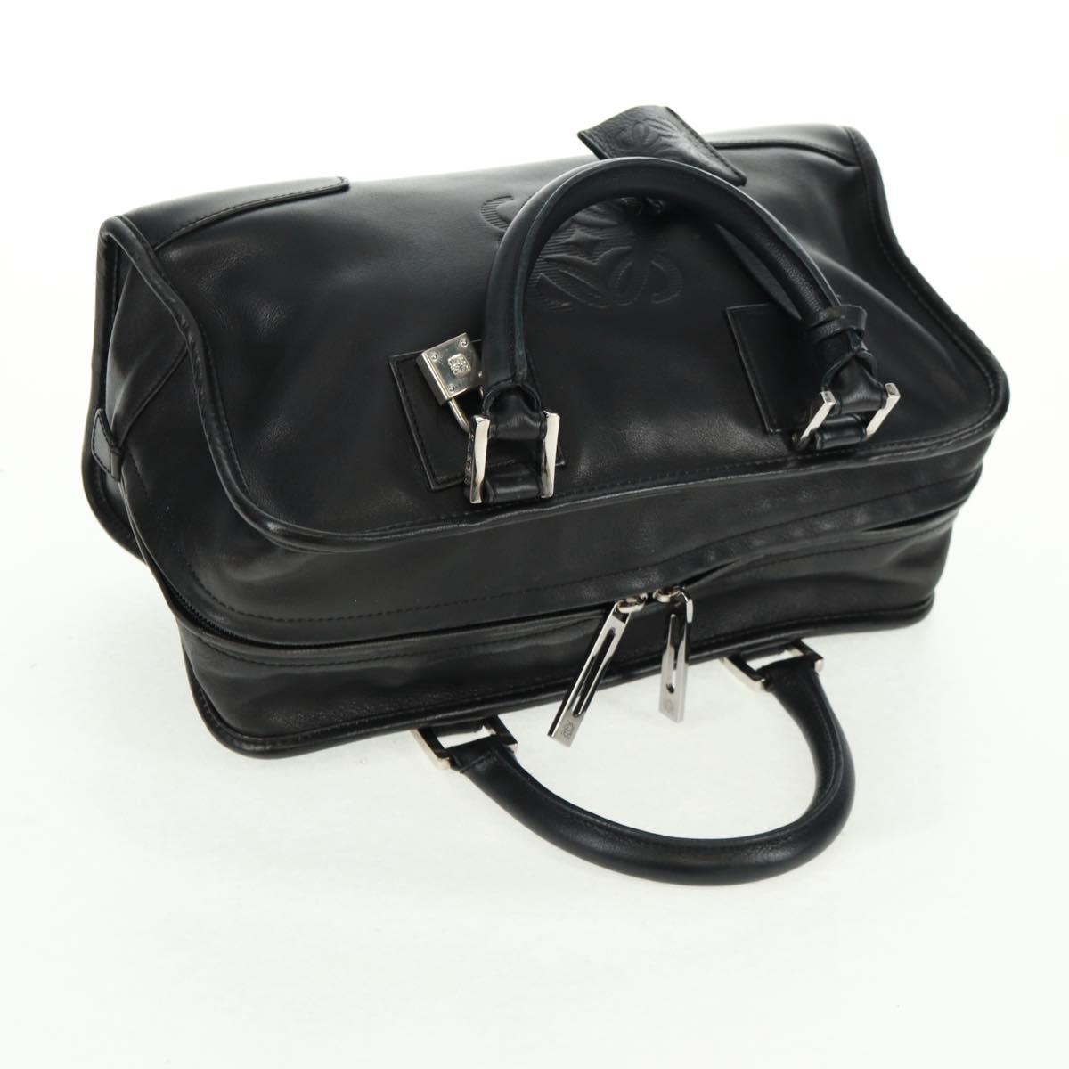 LOEWE Anagram Americana 28 Hand Bag Leather Black Silver Auth 165397V