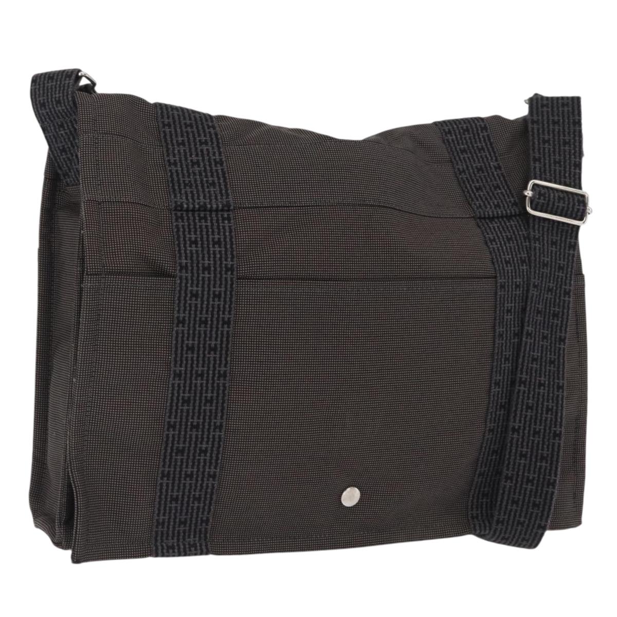 HERMES Bassus GM Shoulder Bag Canvas Gray Silver Auth 165401