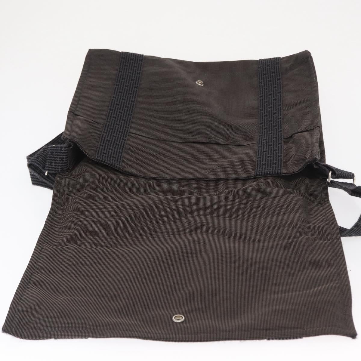 HERMES Bassus GM Shoulder Bag Canvas Gray Silver Auth 165401