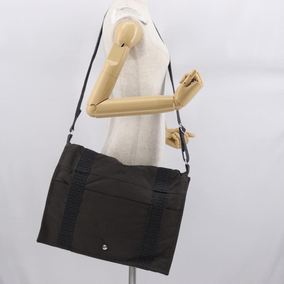 HERMES Bassus GM Shoulder Bag Canvas Gray Silver Auth 165401