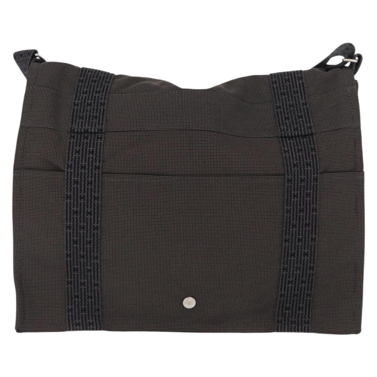 HERMES Bassus GM Shoulder Bag Canvas Gray Silver Auth 165401