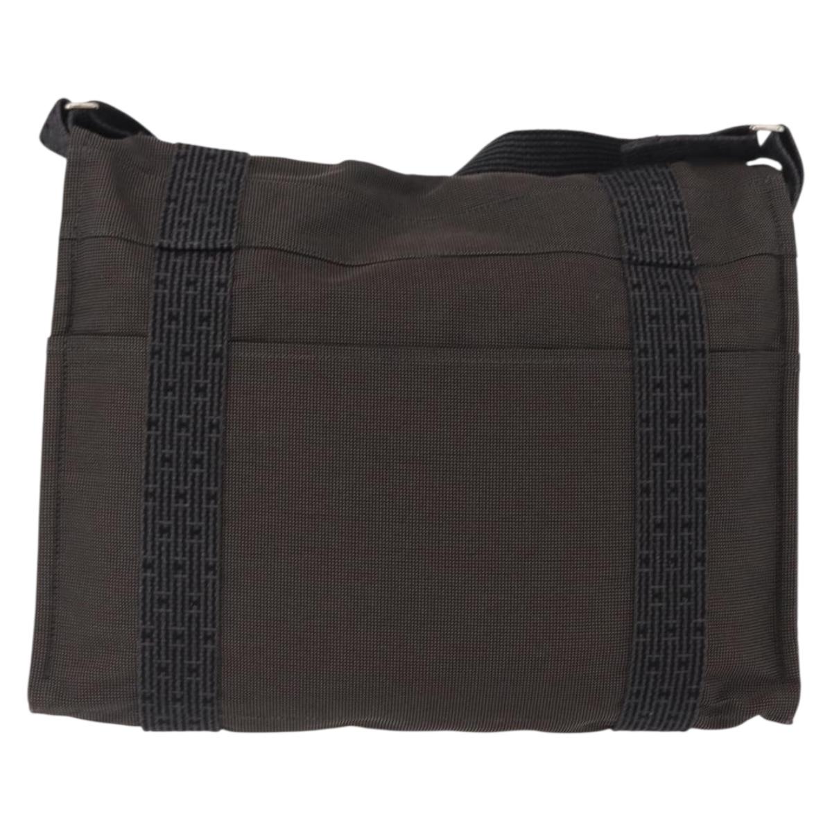 HERMES Bassus GM Shoulder Bag Canvas Gray Silver Auth 165401