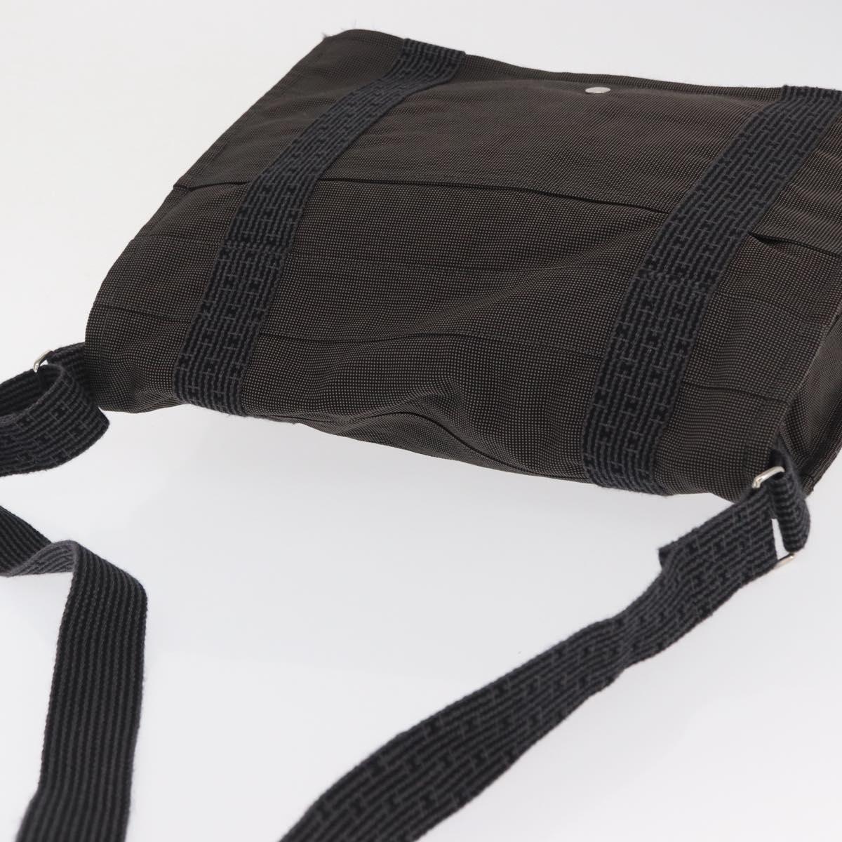 HERMES Bassus GM Shoulder Bag Canvas Gray Silver Auth 165401