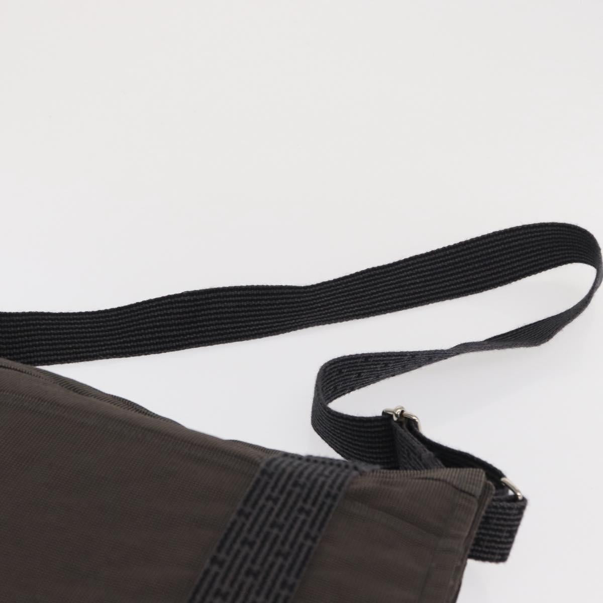 HERMES Bassus GM Shoulder Bag Canvas Gray Silver Auth 165401