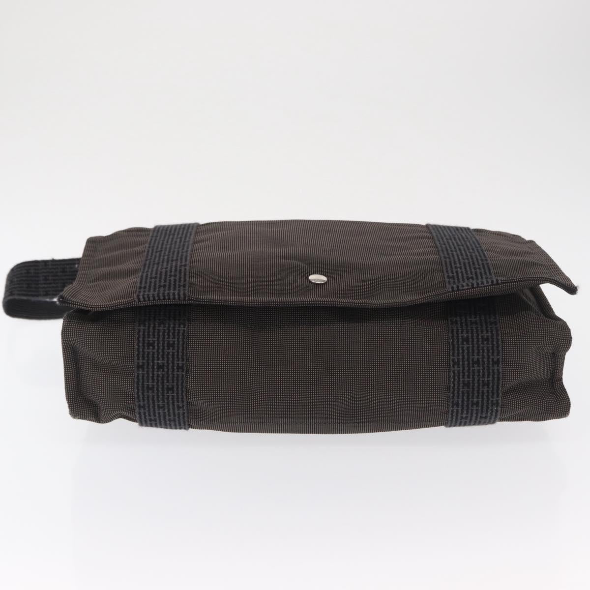 HERMES Bassus GM Shoulder Bag Canvas Gray Silver Auth 165401