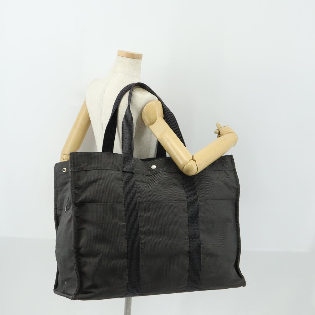 HERMES Her Line TGM Hand Bag Canvas Gray Silver Auth 165402