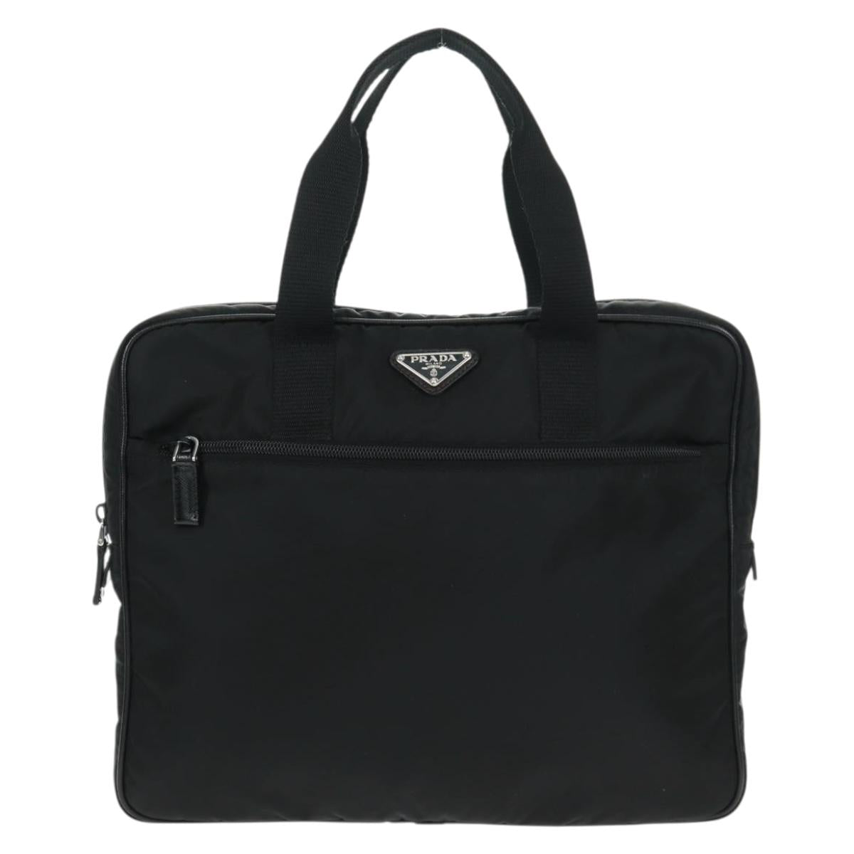 PRADA PC Case Hand Bag Nylon Black Silver Auth 165403V