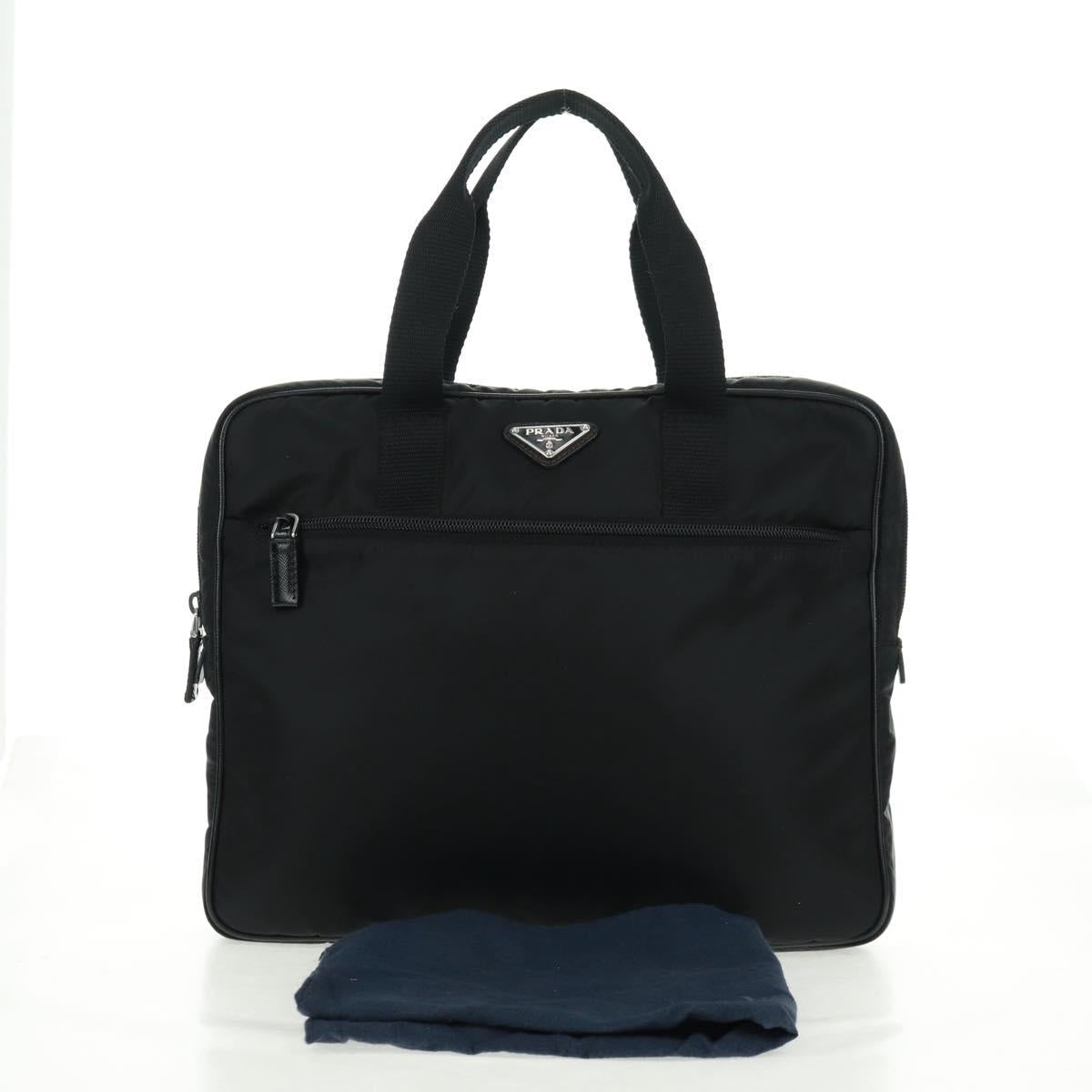 PRADA PC Case Hand Bag Nylon Black Silver Auth 165403V