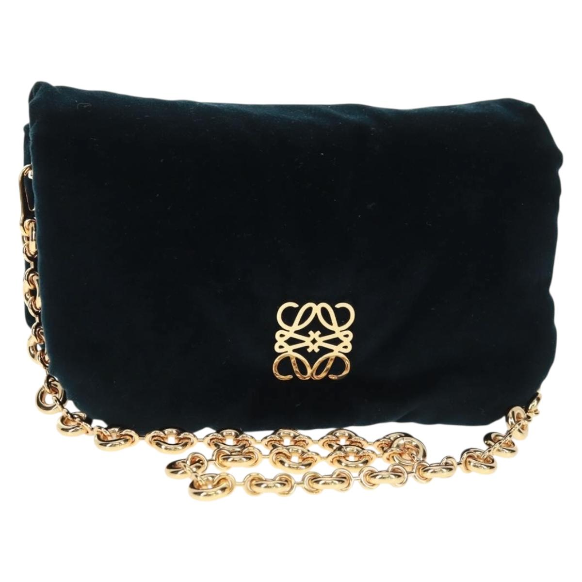 LOEWE Chain Goya Shoulder Bag Velor Black Gold Auth 165404M
