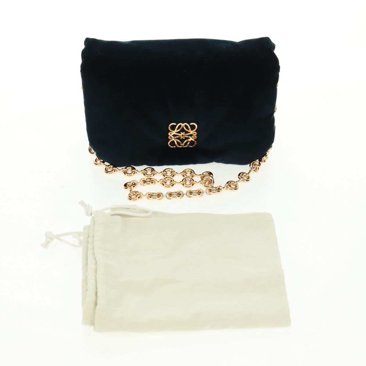 LOEWE Chain Goya Shoulder Bag Velor Black Gold Auth 165404M