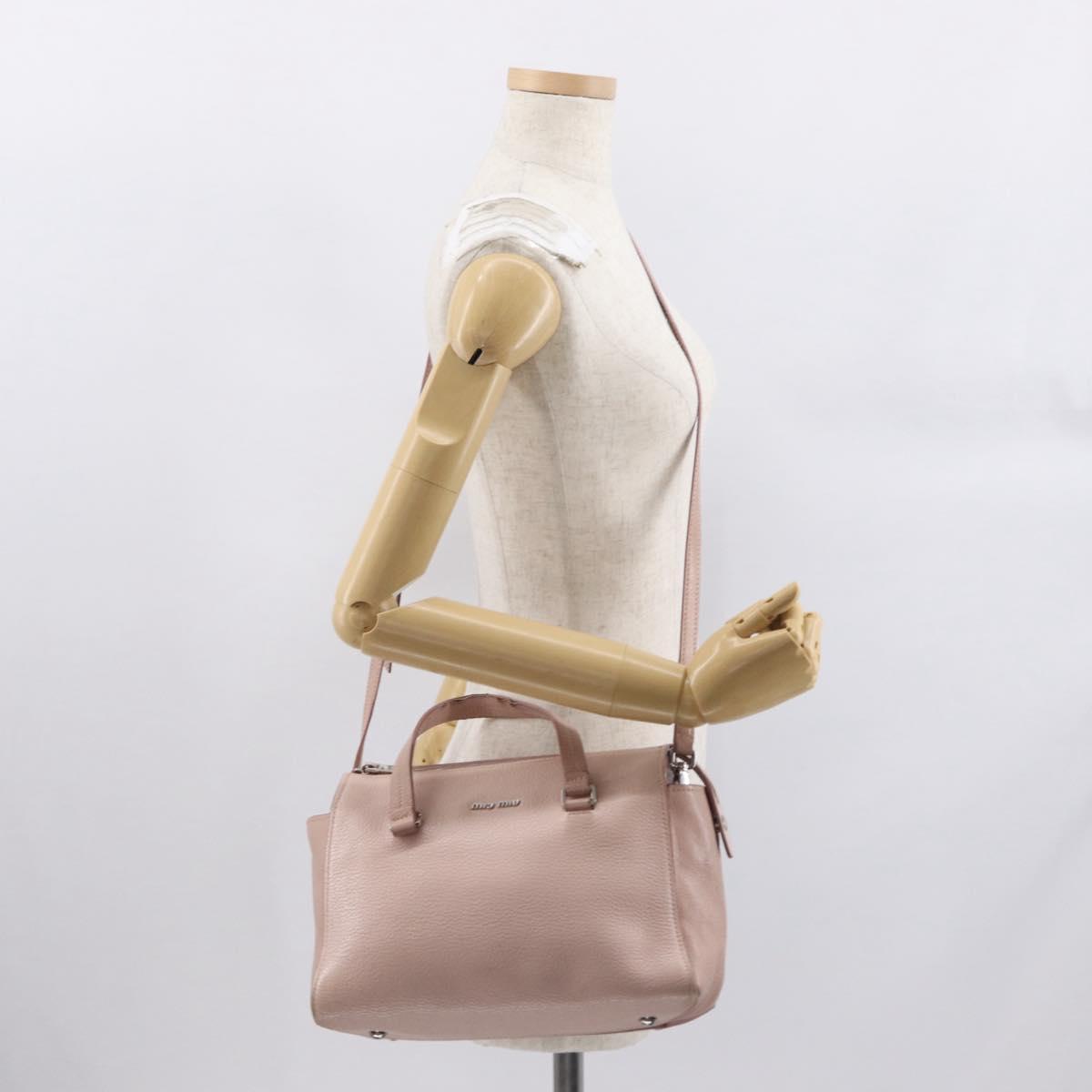 Miu Miu Hand Bag Leather 2way Pink Silver Auth 165405