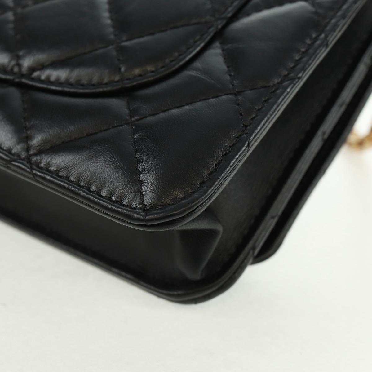 CHANEL Chain Matelasse 2.55 Shoulder Bag Leather Black Gold CC Auth 165409V