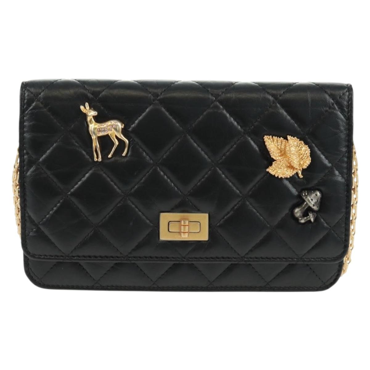 CHANEL Chain Matelasse 2.55 Shoulder Bag Leather Black Gold CC Auth 165409V