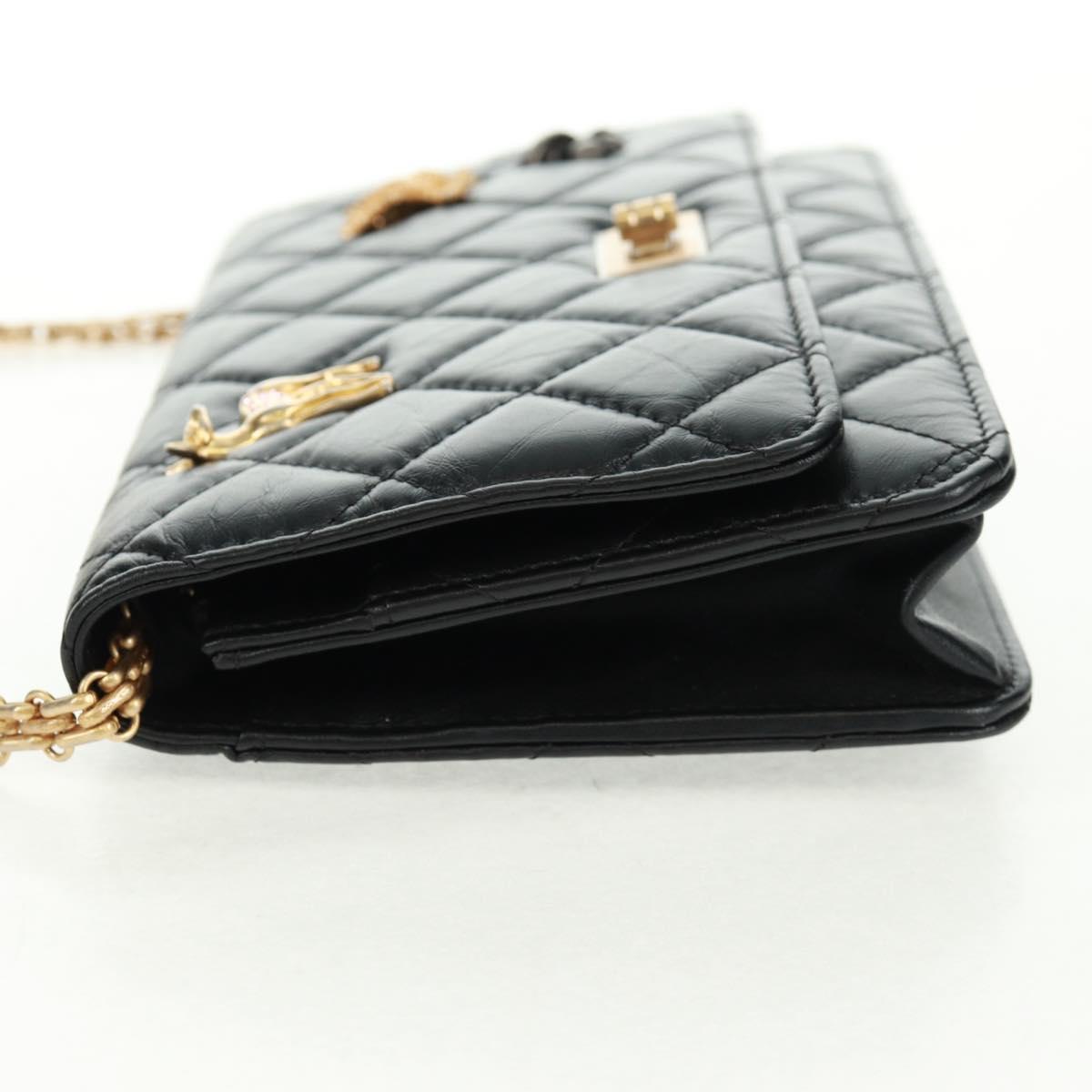 CHANEL Chain Matelasse 2.55 Shoulder Bag Leather Black Gold CC Auth 165409V