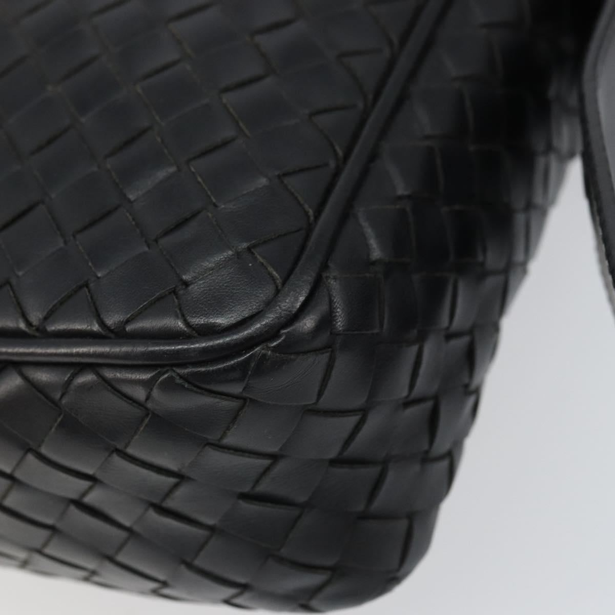 BOTTEG AVENETA INTRECCIATO Shoulder Bag Leather Black Silver Auth 165410