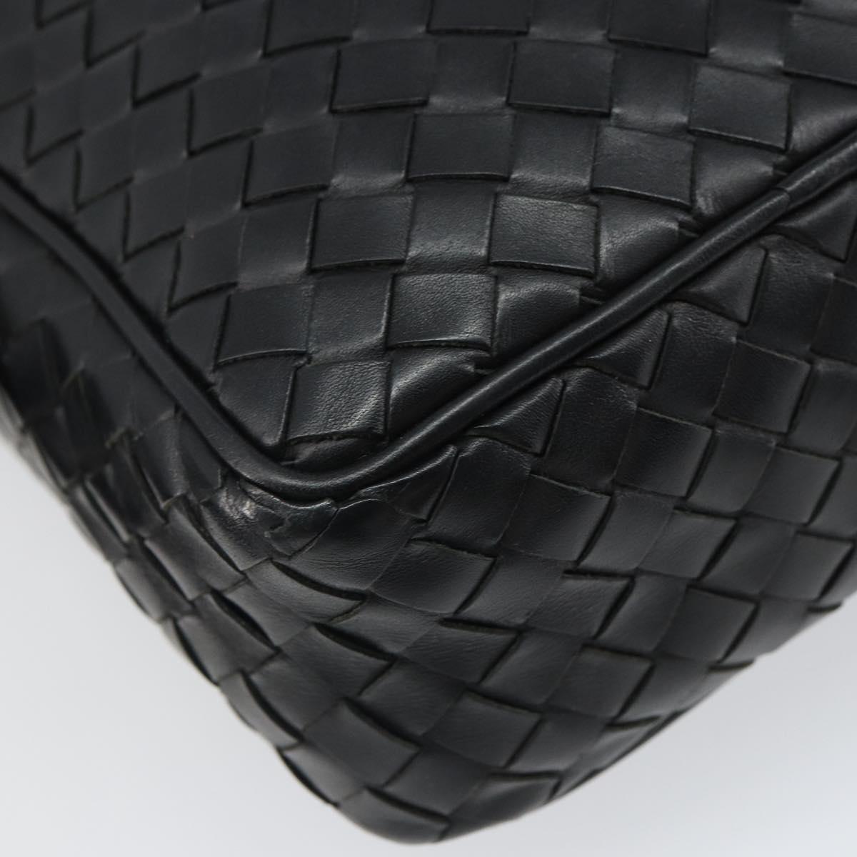 BOTTEG AVENETA INTRECCIATO Shoulder Bag Leather Black Silver Auth 165410