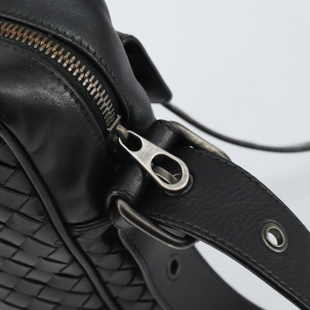BOTTEG AVENETA INTRECCIATO Shoulder Bag Leather Black Silver Auth 165410