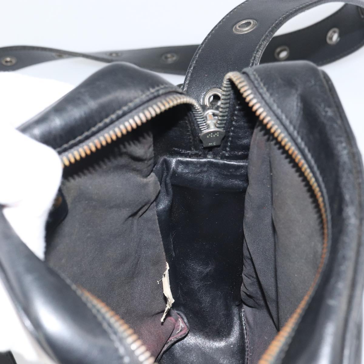 BOTTEG AVENETA INTRECCIATO Shoulder Bag Leather Black Silver Auth 165410