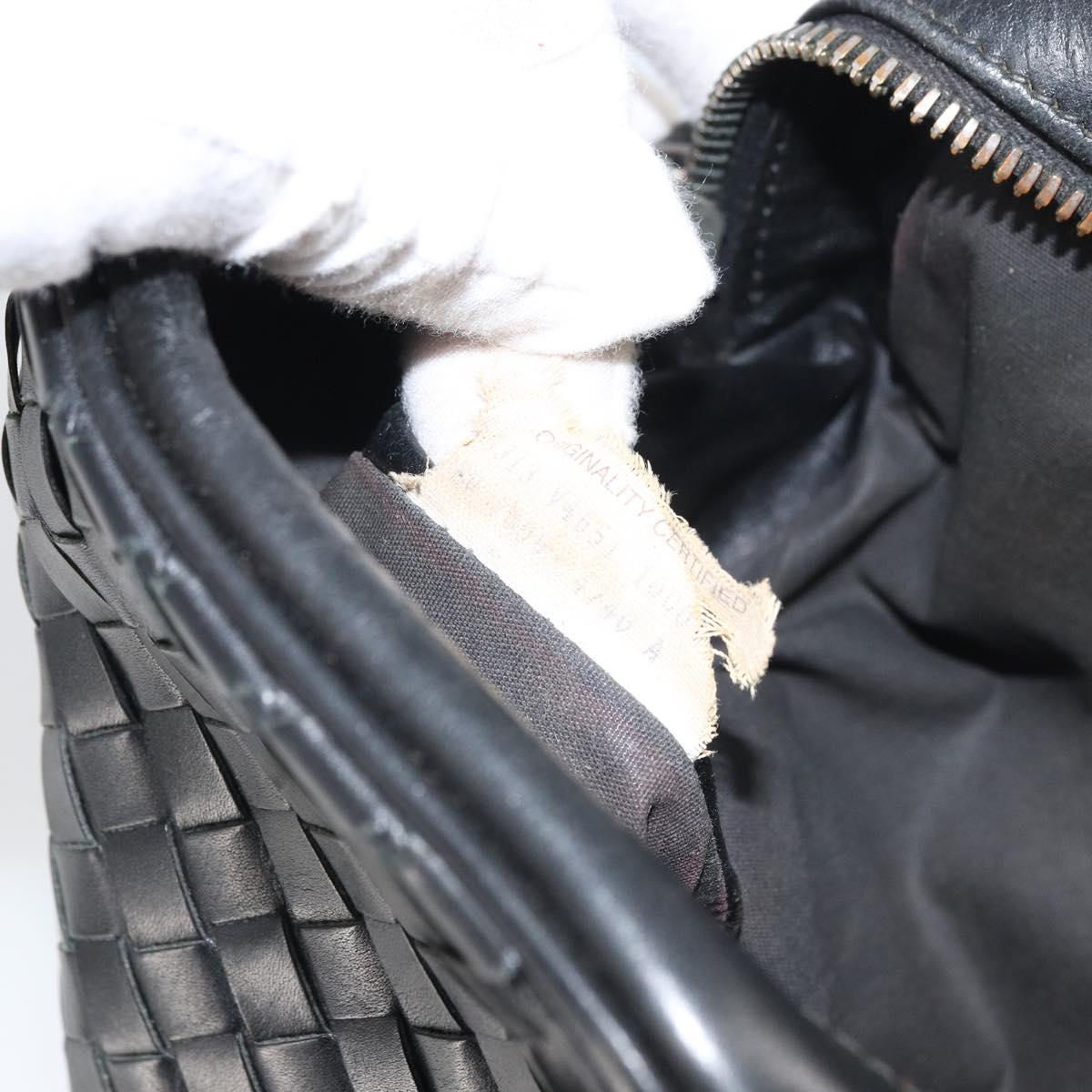 BOTTEG AVENETA INTRECCIATO Shoulder Bag Leather Black Silver Auth 165410