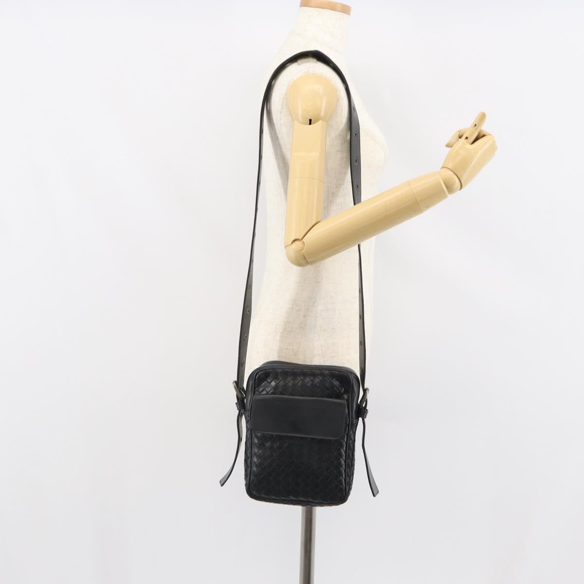 BOTTEG AVENETA INTRECCIATO Shoulder Bag Leather Black Silver Auth 165410