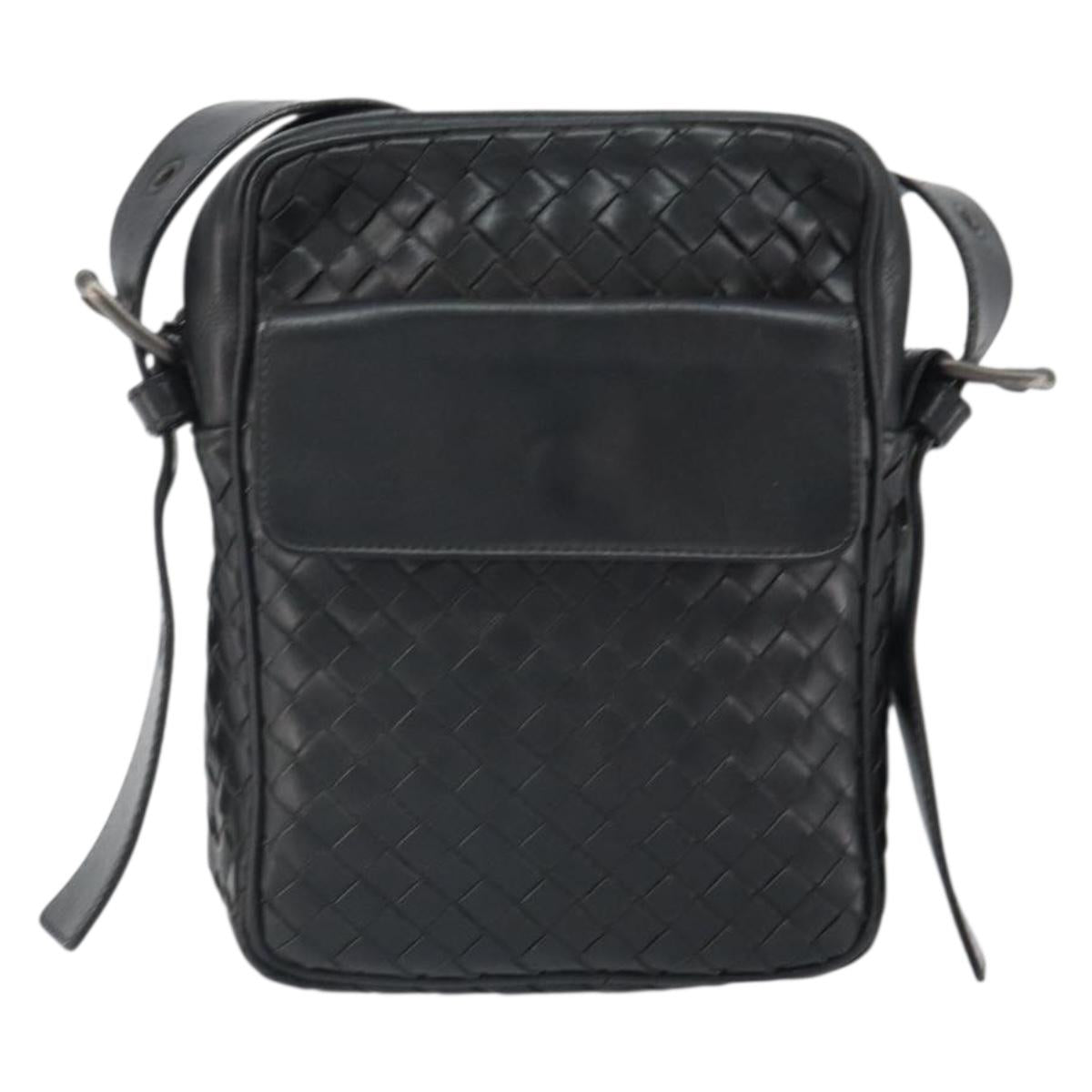 BOTTEG AVENETA INTRECCIATO Shoulder Bag Leather Black Silver Auth 165410