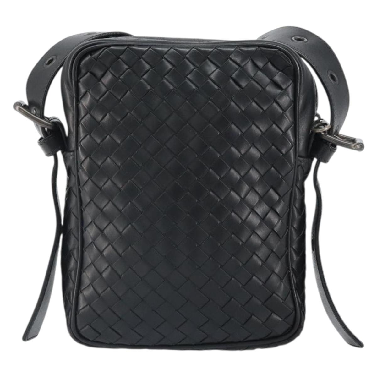 BOTTEG AVENETA INTRECCIATO Shoulder Bag Leather Black Silver Auth 165410