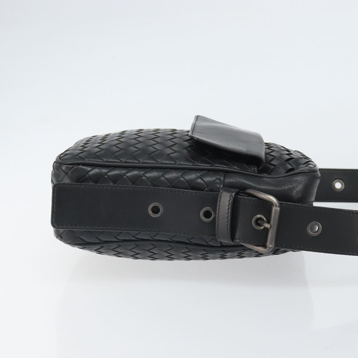 BOTTEG AVENETA INTRECCIATO Shoulder Bag Leather Black Silver Auth 165410