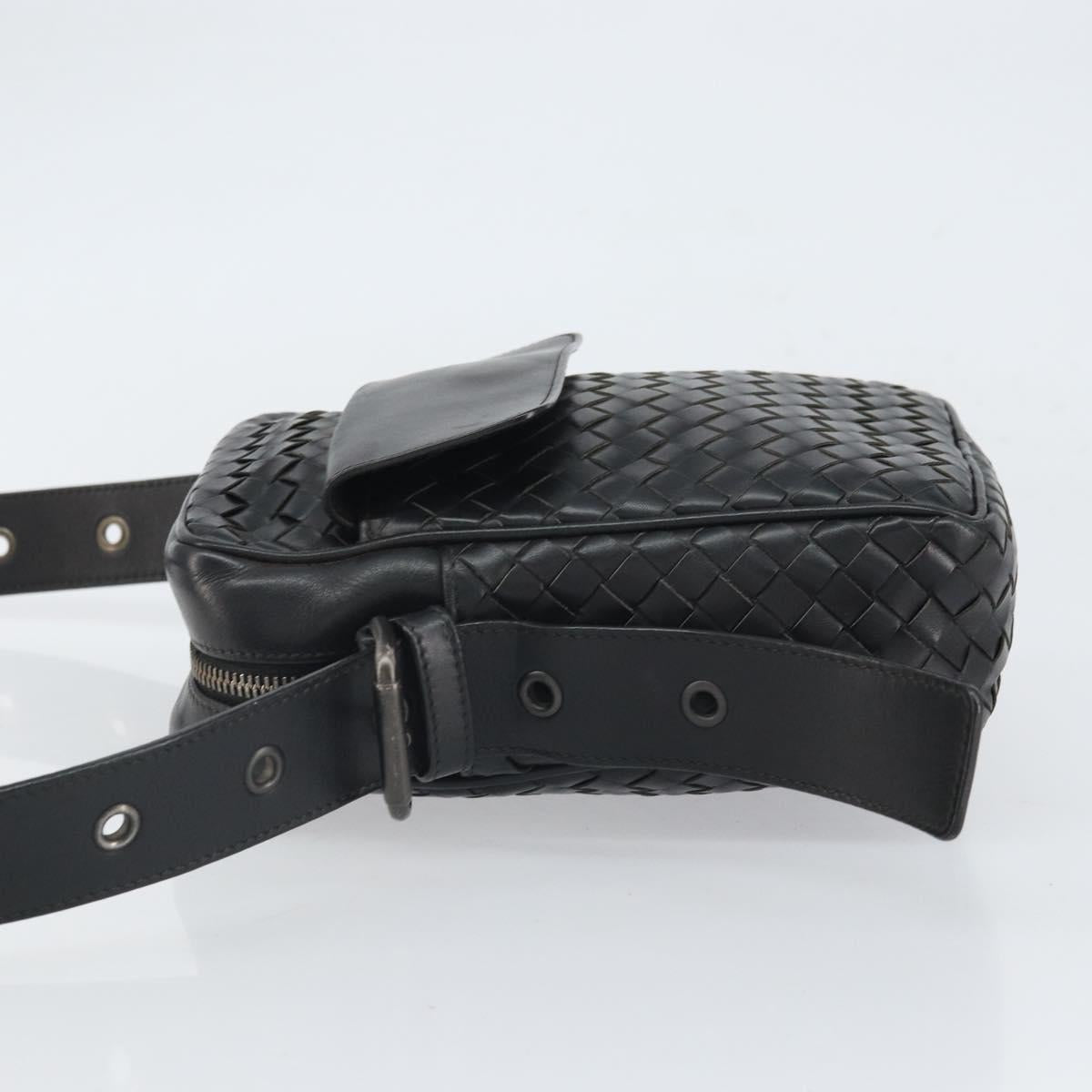 BOTTEG AVENETA INTRECCIATO Shoulder Bag Leather Black Silver Auth 165410