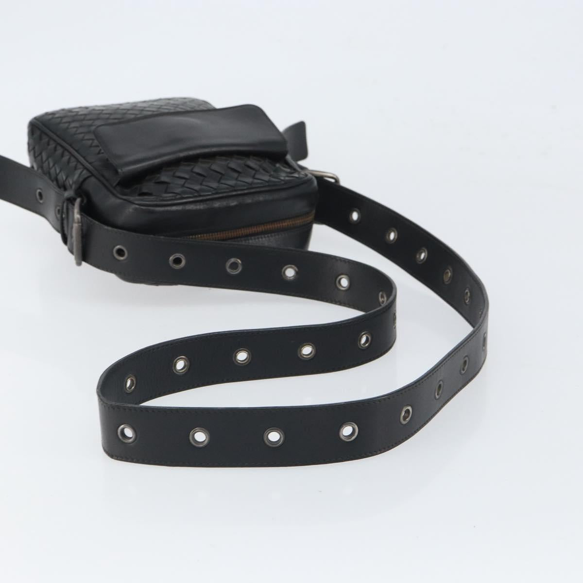 BOTTEG AVENETA INTRECCIATO Shoulder Bag Leather Black Silver Auth 165410