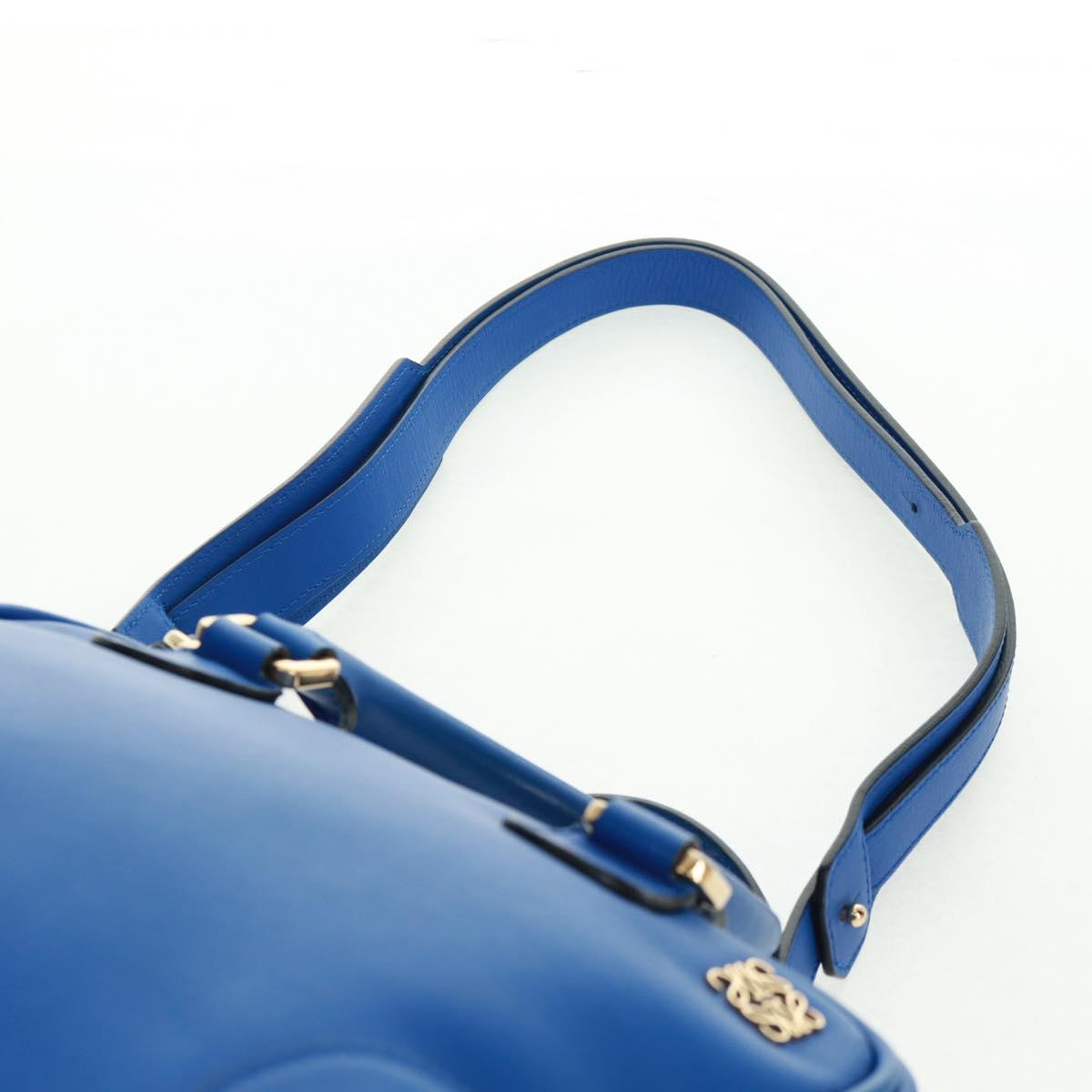 LOEWE Anagram Amazona 75 Hand Bag Leather 2way Blue Gold Auth 165412V