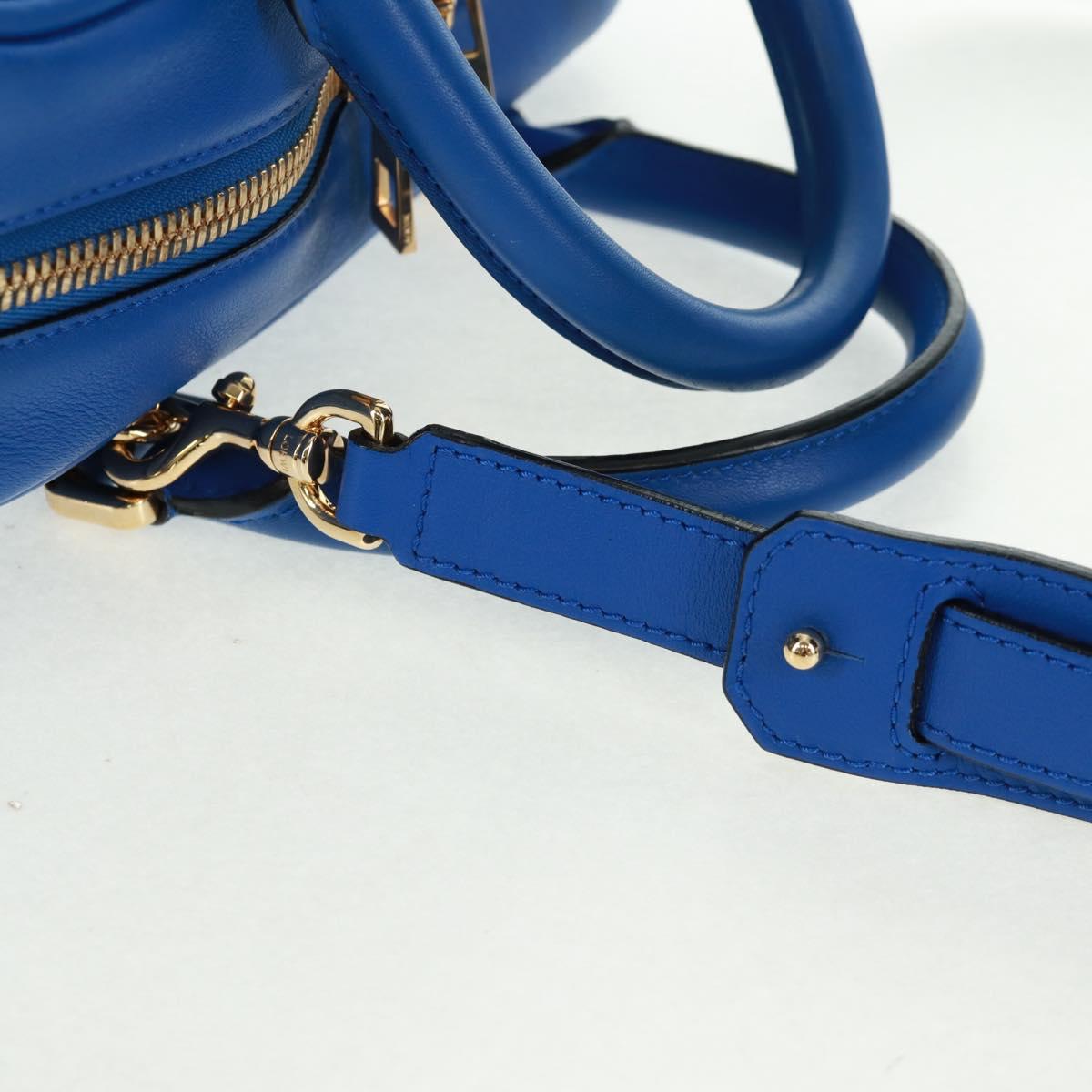 LOEWE Anagram Amazona 75 Hand Bag Leather 2way Blue Gold Auth 165412V