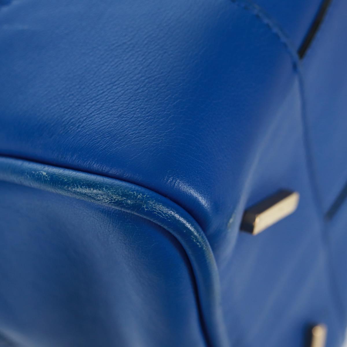 LOEWE Anagram Amazona 75 Hand Bag Leather 2way Blue Gold Auth 165412V