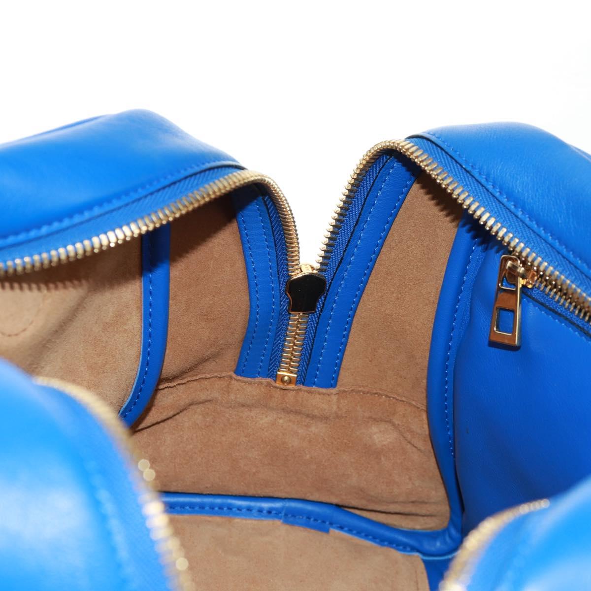 LOEWE Anagram Amazona 75 Hand Bag Leather 2way Blue Gold Auth 165412V