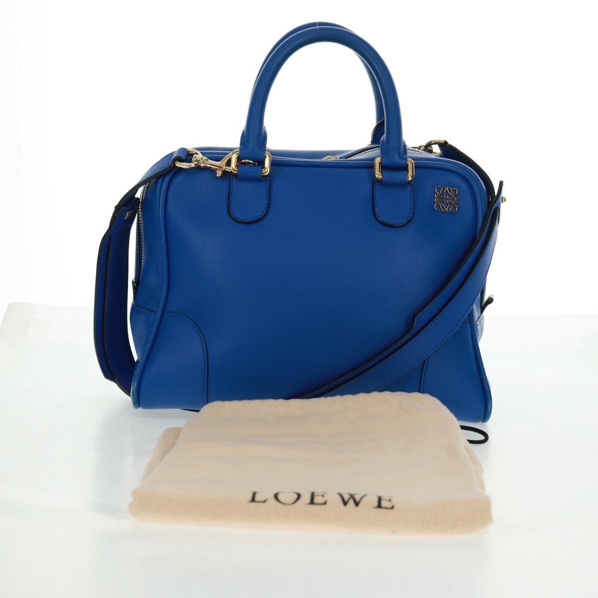 LOEWE Anagram Amazona 75 Hand Bag Leather 2way Blue Gold Auth 165412V