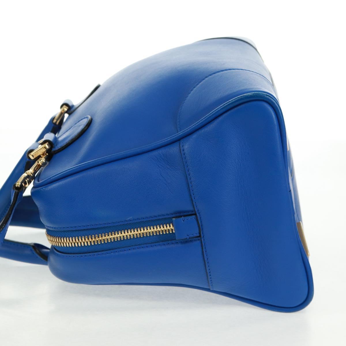 LOEWE Anagram Amazona 75 Hand Bag Leather 2way Blue Gold Auth 165412V