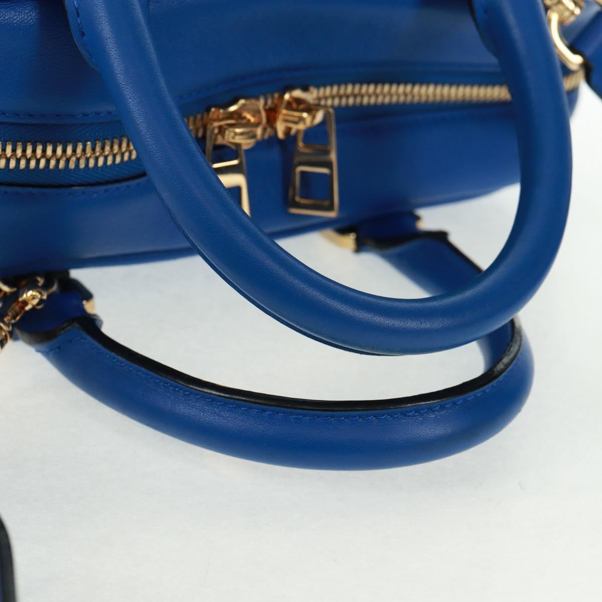 LOEWE Anagram Amazona 75 Hand Bag Leather 2way Blue Gold Auth 165412V