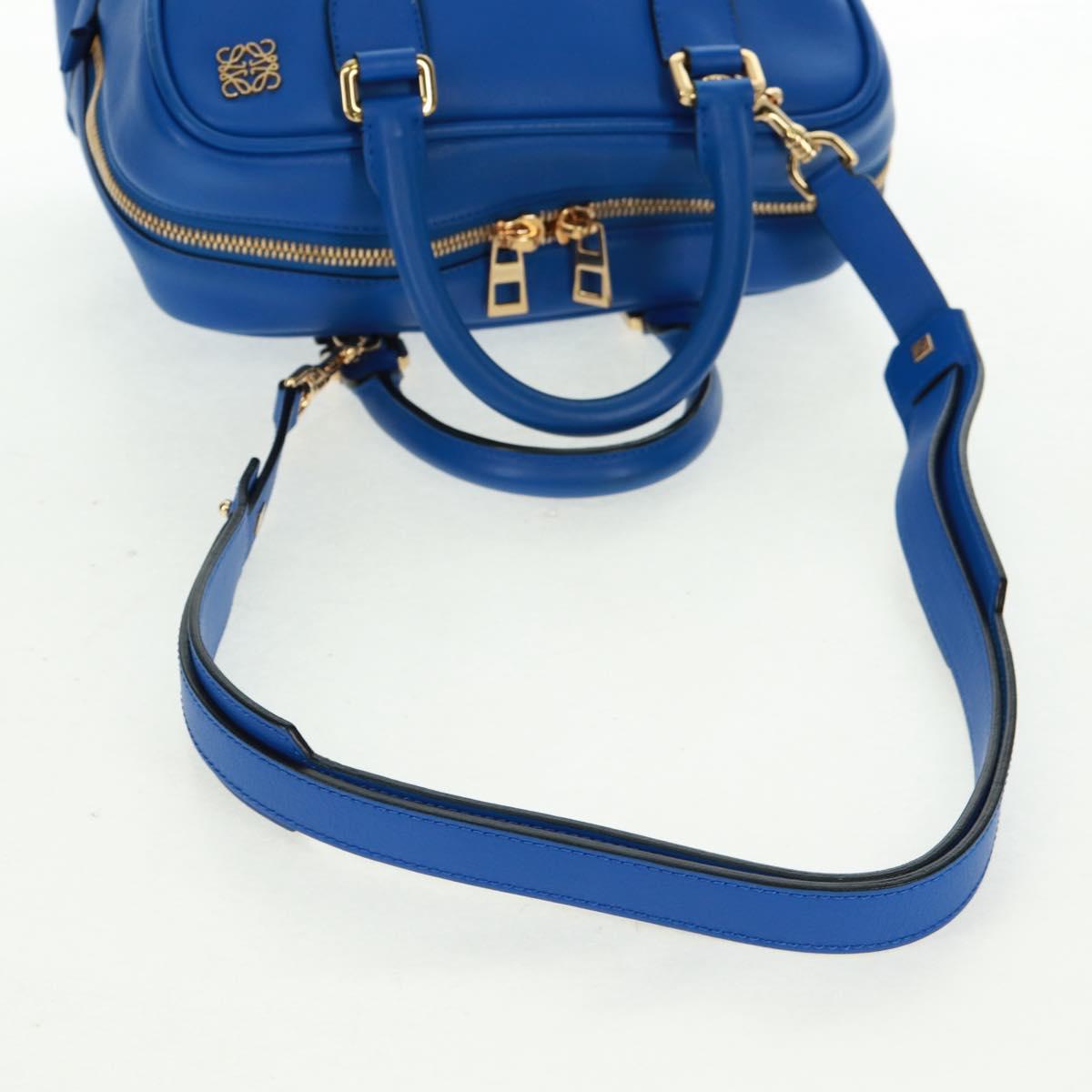 LOEWE Anagram Amazona 75 Hand Bag Leather 2way Blue Gold Auth 165412V