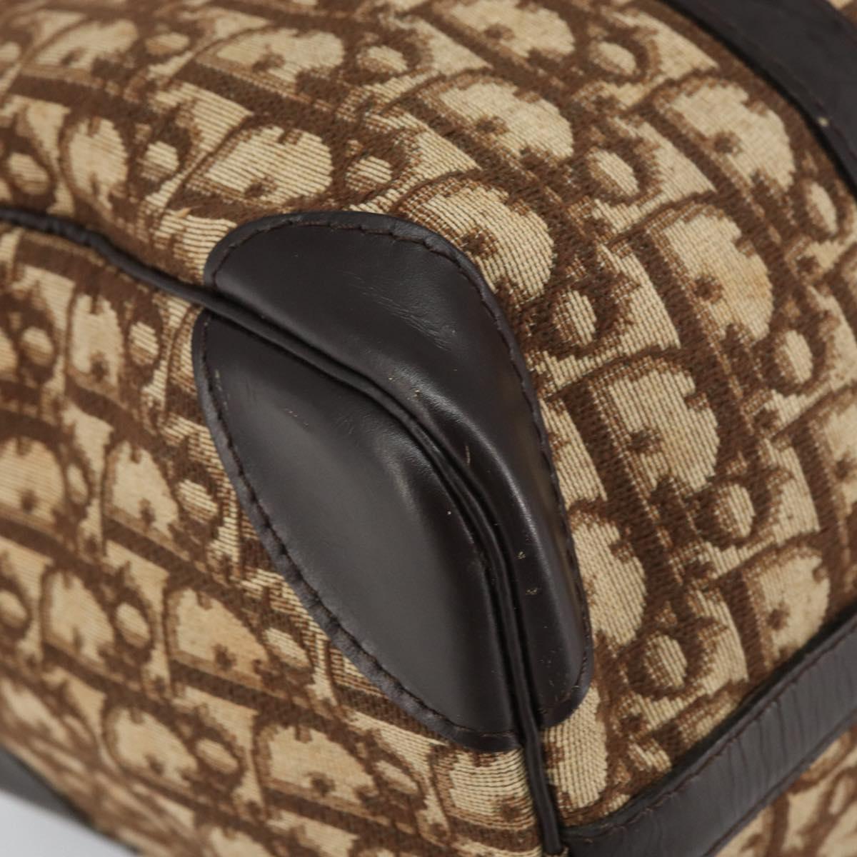 Christian Dior Trotter Canvas Boston Bag Beige Gold Auth 165414