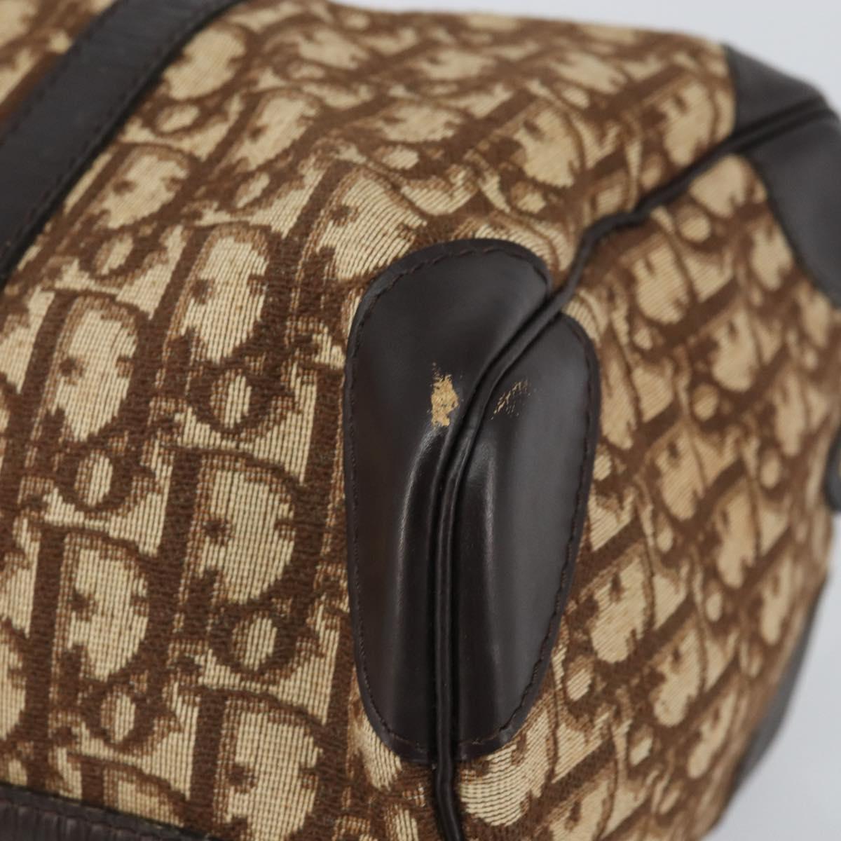 Christian Dior Trotter Canvas Boston Bag Beige Gold Auth 165414