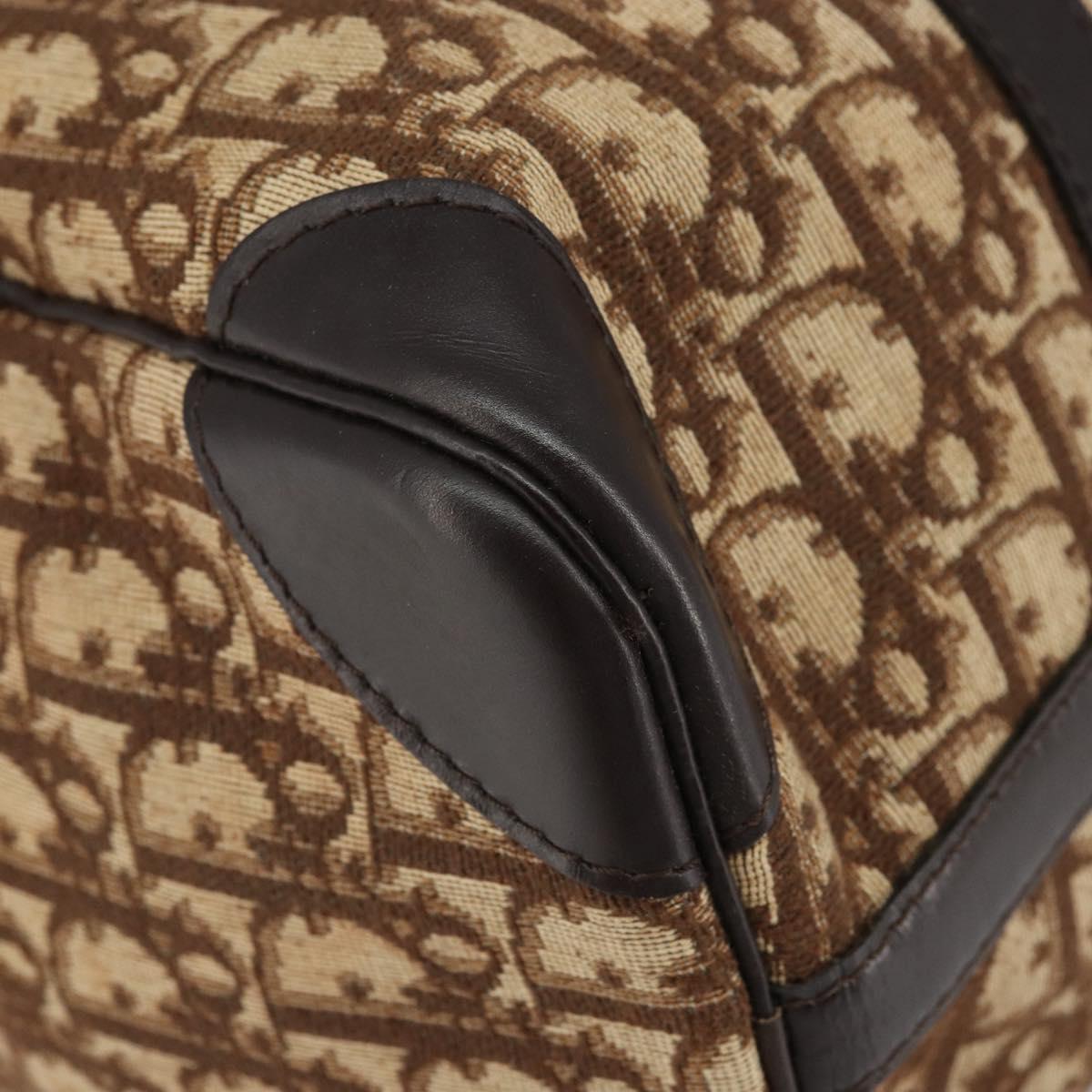 Christian Dior Trotter Canvas Boston Bag Beige Gold Auth 165414